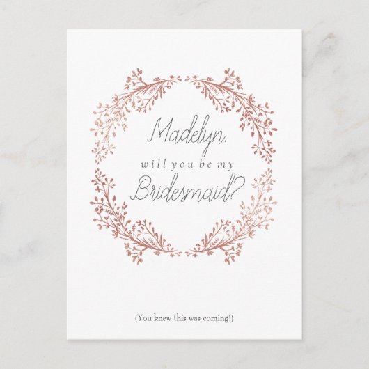 Roos Gold Floral met bridesmaïdvoorstel Briefkaart (Voorkant)