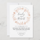 Roos Gold Floral met moderne huwelijksuitnodiging Kaart (Voorkant)