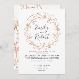 Roos Gold Floral met moderne huwelijksuitnodiging Kaart