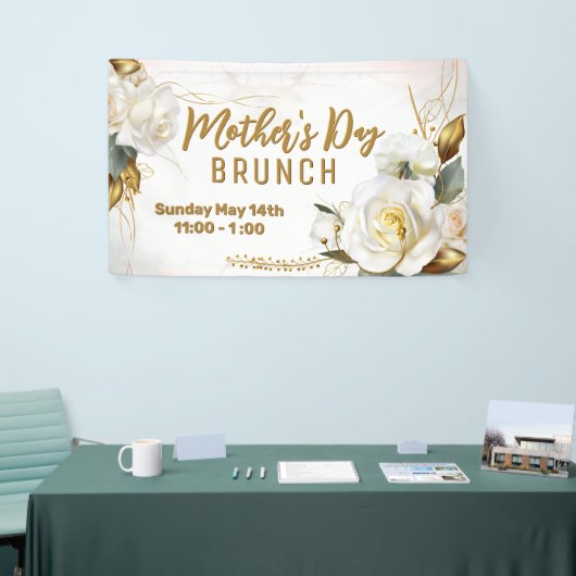 Roos Gold Floral | Moederdag Brunch Spandoek (Beurs)
