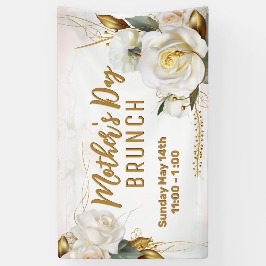 Roos Gold Floral | Moederdag Brunch Spandoek (Verticaal)