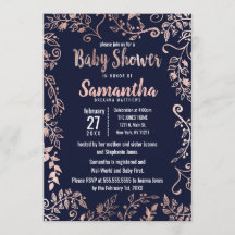 Roos Gold Floral Navy Blue Brush Baby shower