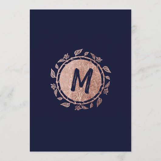 Roos Gold Floral Navy Blue Brush Menu (Achterkant)