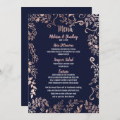 Roos Gold Floral Navy Blue Brush Menu (Voorkant / Achterkant)