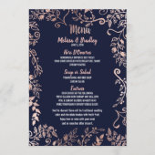 Roos Gold Floral Navy Blue Brush Menu (Voorkant)