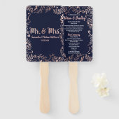 Roos Gold Floral Navy Blue Brush Script Programma Handwaaier (Voorkant en achterkant)