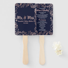 Roos Gold Floral Navy Blue Brush Script Programma Handwaaier