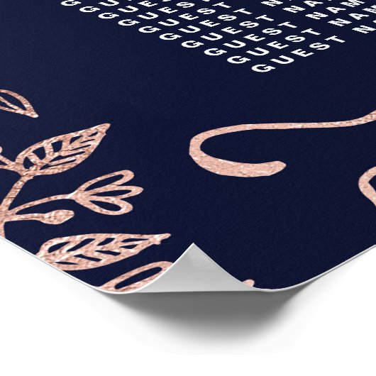 Roos Gold Floral Navy Blue Brush Separate Poster (Hoek)