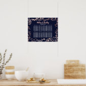 Roos Gold Floral Navy Blue Brush Separate Poster (Keuken)