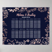 Roos Gold Floral Navy Blue Brush Separate Poster (Voorkant)