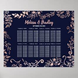 Roos Gold Floral Navy Blue Brush Separate Poster