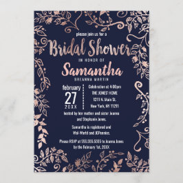 Roos Gold Floral Navy Blue Brush Vrijgezellenfeest Kaart