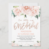 Roos Gold Floral Onederful Birthday Uitnodiging (Voorkant)