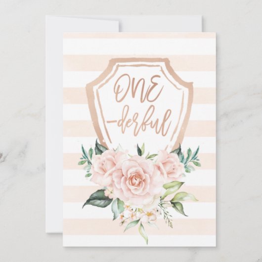 Roos Gold Floral Onederful Birthday Uitnodiging