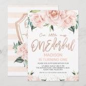 Roos Gold Floral Onederful Birthday Uitnodiging