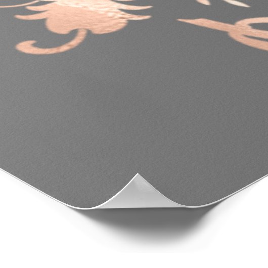 Roos Gold Floral op grijs Poster (Hoek)