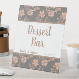 Roos Gold Floral op grijze borden Reclamebord Met Voetstuk