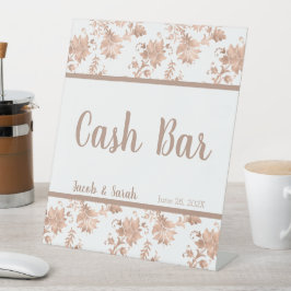 Roos Gold Floral op White Cash Bar Pedestal Sign Reclamebord Met Voetstuk