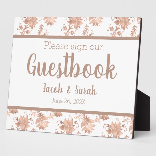 Roos Gold Floral op White Guestbook Table Plaque Fotoplaat (Zijkant)