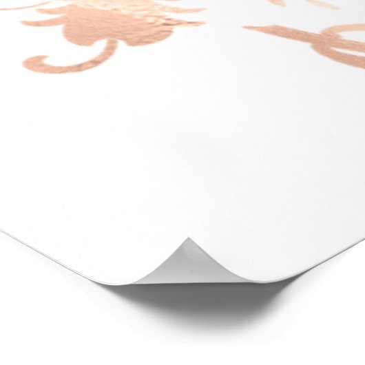 Roos Gold Floral op witbruiloft Poster (Hoek)