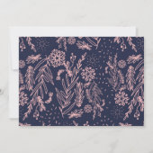 Roos Gold Floral Pattern Navy Blue Stylish Wedding Kaart (Achterkant)