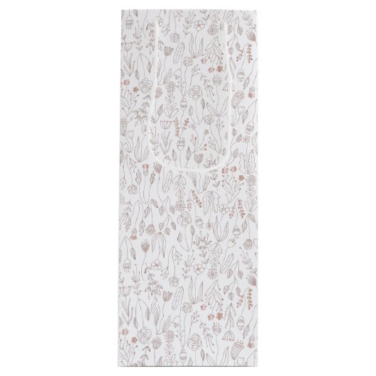 Roos Gold Floral Pattern Wijn Cadeautas (Voorkant)
