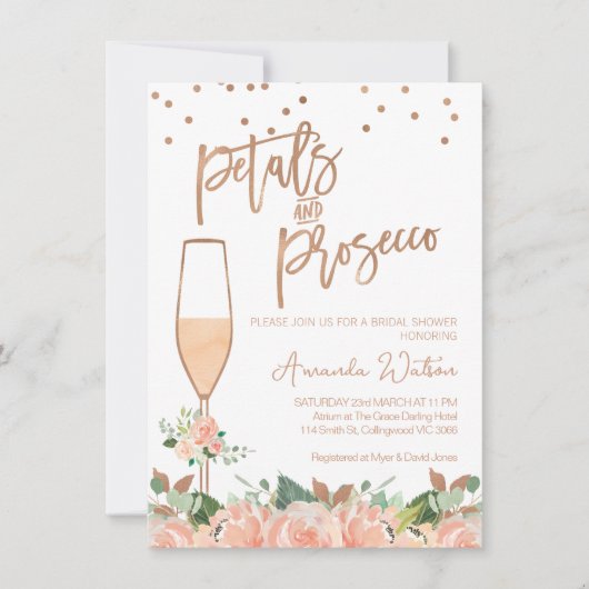 Roos Gold Floral Petals Prosecco Vrijgezellenfeest Kaart (Voorkant)