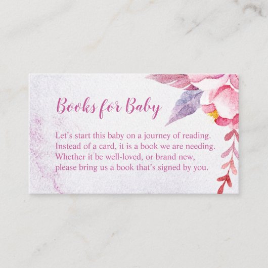 Roos Gold Floral Pink Baby shower Book Request Informatiekaartje (Voorkant)