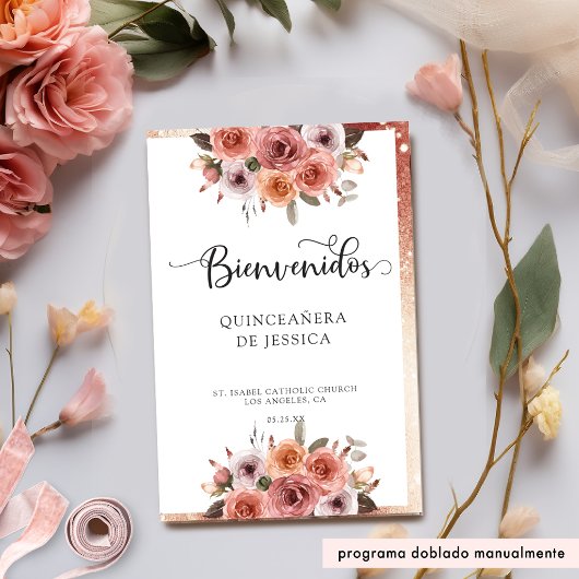 Roos Gold Floral Quinceanera