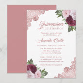 Roos Gold Floral Quinceañera 15e verjaardag Kaart (Voorkant / Achterkant)