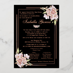 Roos Gold Floral Quinceañera Birthday Uitnodiging