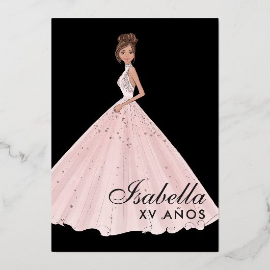 Roos Gold Floral Quinceañera Birthday Uitnodiging (Achterkant)