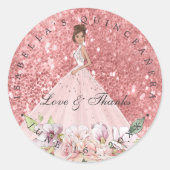 Roos Gold Floral Quinceañera Hartelijk dank Ronde Sticker (Voorkant)