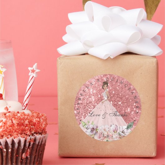 Roos Gold Floral Quinceañera Hartelijk dank Ronde Sticker (Feest)