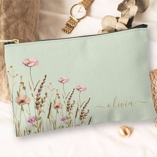 Roos Gold Floral Sage Green Gold Naam Monogram Etui