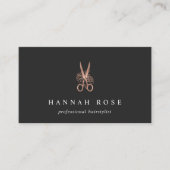 Roos Gold Floral Scissors Logo Haarstylist Visitekaartje (Voorkant)