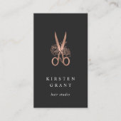 Roos Gold Floral Scissors Logo Haarstylist Visitekaartje (Voorkant)