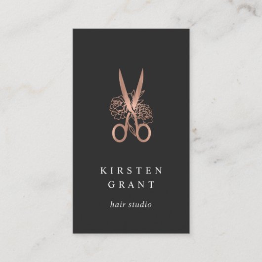 Roos Gold Floral Scissors Logo Haarstylist Visitekaartje (Voorkant)