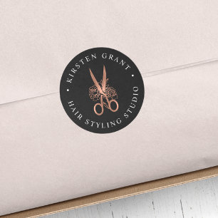 Roos Gold Floral Scissors Logo Ronde Sticker
