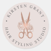 Roos Gold Floral Scissors Logo Ronde Sticker (Voorkant)