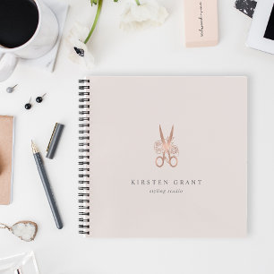 Roos Gold Floral Scissors Salon Logo Notitieboek