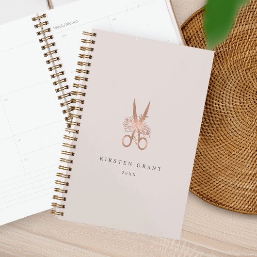 Roos Gold Floral Scissors Salon Logo Planner