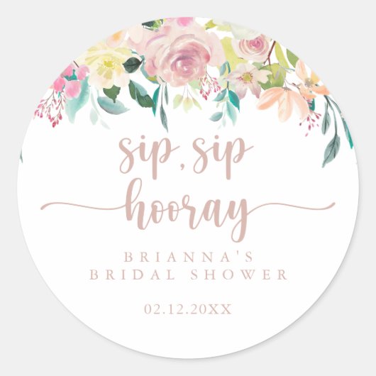 Roos Gold Floral Sip Sip Hooray Vrijgezellenfeest Ronde Sticker (Voorkant)