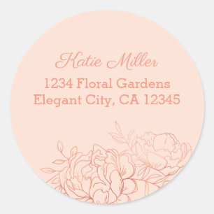 Roos Gold Floral Sketting Line Art Address Ronde Sticker