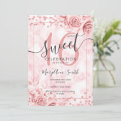 Roos Gold Floral Sweet 16 Birthday Marble Glitter Kaart (Staand voorkant)