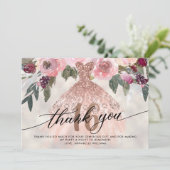Roos Gold Floral Sweet 16 Hartelijk dank Bedankkaart (Staand voorkant)