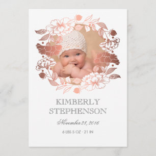 Roos Gold Floral Sweet Newborn Baby Foto geboorte Aankondiging