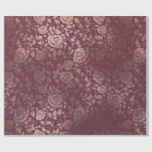 Roos Gold Floral Swirl Pattern op Bourgondië Cadeaupapier (Vlak)