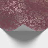 Roos Gold Floral Swirl Pattern op Bourgondië Cadeaupapier (Hoek)