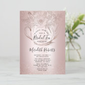 Roos Gold Floral Teapot Blush Folie Bridal Tea Kaart (Staand voorkant)